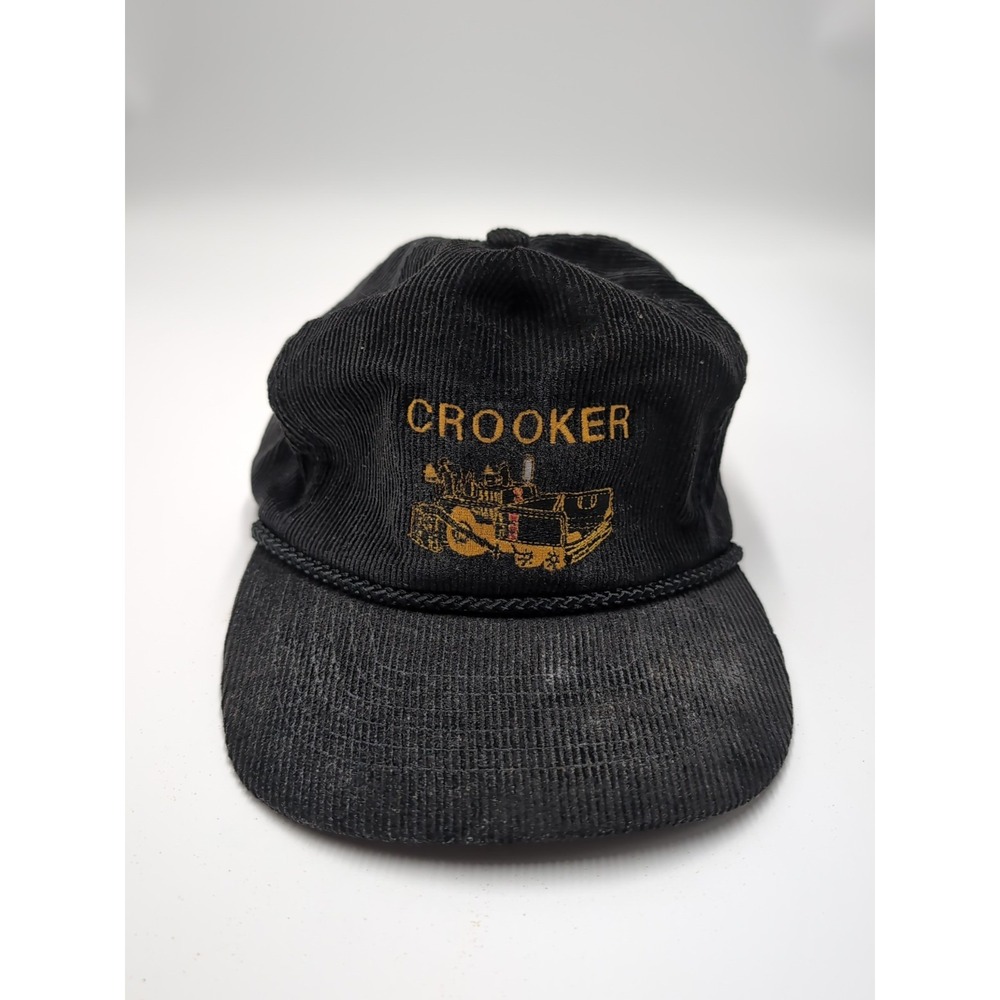 Vintage Hat Cap Mens Fabric Rope Otto Cap Retro Crooker Black Embroidered